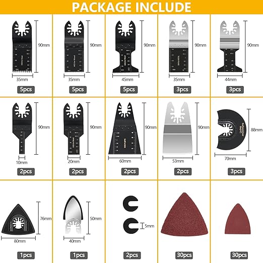 96Pack Oscillating Tool Blades, Multitool Kit for Wood, Metal, Plastics Cutting, Quick Release Multi Tool Blades Kits for Dewalt, Rockwell, Ryobi