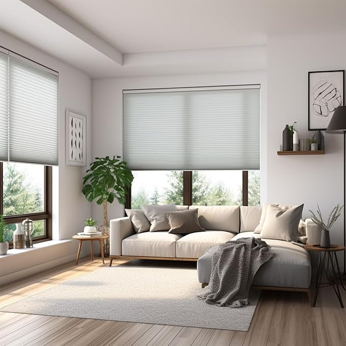 Changshade Cordless Cellular Shades, Light Filtering Honeycomb Shades for Windows, Pull Down Pleated Blinds, Easy to Install for Indoor Windows and French Doors,35.5" W x 72" H, Grey