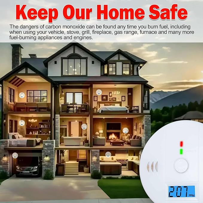 3 Pack Carbon Monoxide detectors,co Detector,Carbon Monoxide Alarm,co2 Detector Battery Powered with LCD Display,Carbon Monoxide Detector,UL2034 Standards,for Home