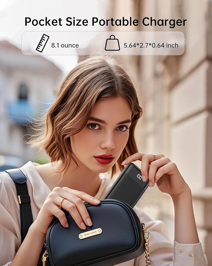 Portable Charger with Built-in Cables 10000mAh Power Bank with Cords, Slim Fast Charging Battery Pack, Travel Essential Portable Charger for iPhone 17/16/15/14/13 Series, Samsung Google Pixel iPad