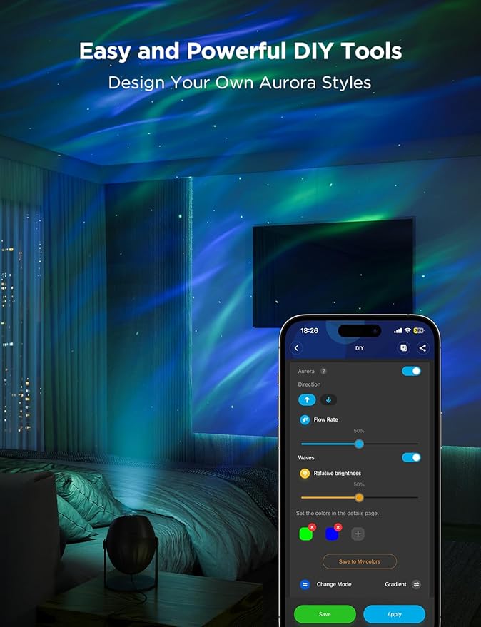 Govee Star Light Projector with 3 Aurora Flowing Effects, Star Projector Works with Matter, Alexa and Google Assistant, 16 Million Colors, 52 Scene Modes, Night Light Projector, Without Plug