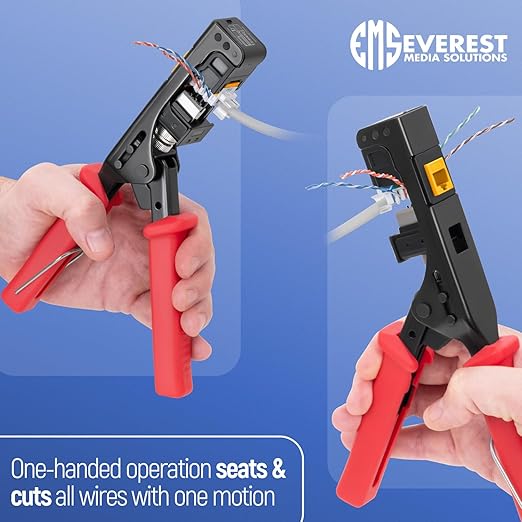 Everest easyJACK - 45° Angled Speed Termination Keystone Tool Set - with 20-Pack of RJ45 Cat6 Keystone Jacks in Yellow (Slim Profile Design) - Time Saver Network Punch Down Tool Cat6