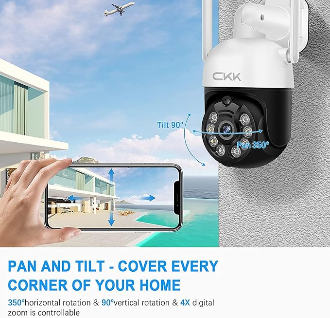 3MP PTZ CKK Cameras, 4pcs Wireless Security Camera System Outdoor with 1TB Hard Drive, 8 Channel 3MP WiFi Surveillance NVR System, 2 Way Audio, Floodlights & Siren Alarm,AI Human Detection