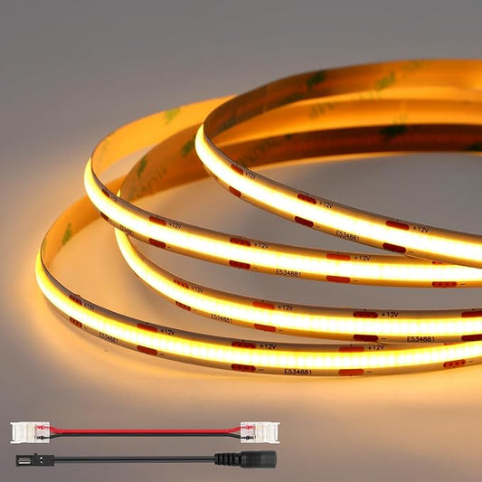 VST 12V 8mm 16.4ft/5m COB LED Strip Lights, Warm White 2700K, Dimmable LED Tape Light,9.6w/m,2400 LEDs, Ra 93+, IP30, Lighting for Kitchen, Cabinets, UL Listed(NOT Include Driver)