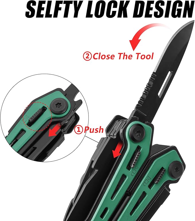 FLISSA 16-in-1 Multi Tool Pliers, Gifts for Men, Stainless Steel EDC Multitool with Pocket Knife, Belt Clip and Oxford Pouch, Self-locking Multipurpose Utility Multi-Tool for Camping Survival Outdoor