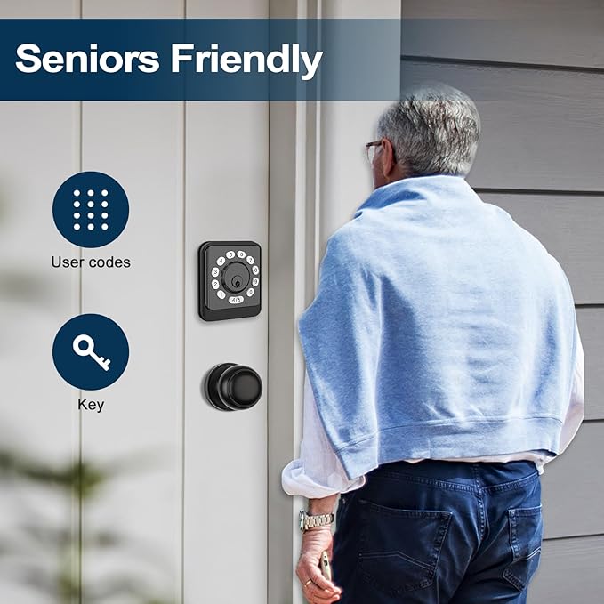 GEONFINO Keyless Entry Door Lock with Keypad, Smart Deadbolt for Front Door, Black Door Lock with 2 Keys, Keypad Deadbolt with Easy Installation