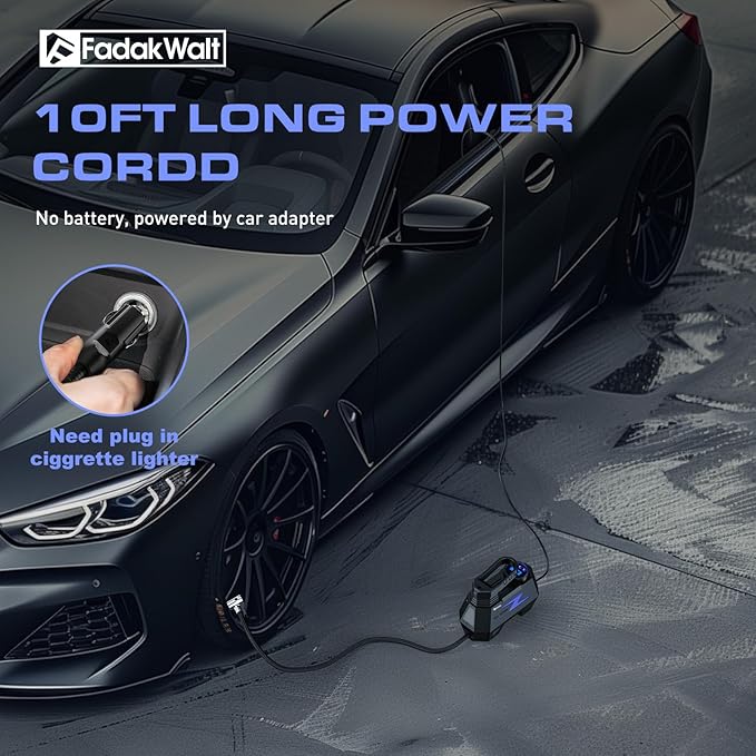 Tire Inflator Portable Air Compressor, DC 12V Tire Air Pump with LED and 150PSI Digital Pressure Gauge, Portable Tire Inflator for Car Tires, Motorcycles, Bike, Ball (Blue)