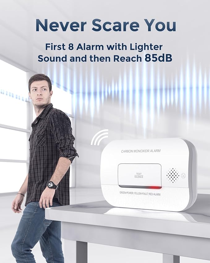 Ecoey Carbon Monoxide Detectors, 10-Year CO Detector with Human Alarm Sounds and Test Button, Carbon Monoxide Alarm Replaceable Battery-Operated for House and Bedroom, FJ127, 2 Packs