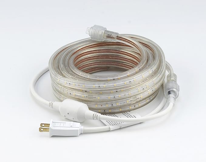 UL Listed, 50 Feet, 5500 Lumen, 4000K Soft White, Dimmable, 110-120V AC Flexible Flat LED Strip Rope Light, 930 Units 3528 SMD LEDs, Indoor Outdoor Use, Accessories Included, Ready to use