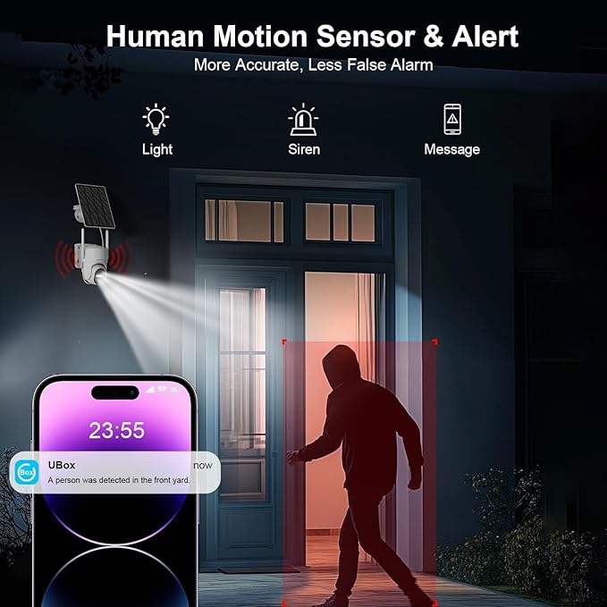 Cameras for Home Security Outdoor, WiFi Outdoor Camera Wireless, Solar Security Cameras Wireless Outdoor, 360 PTZ, PIR Sensor, 2K HD Color Night Vision, 2-Way Talk, IP66 Waterproof