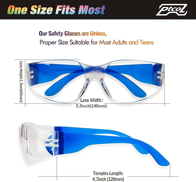 168 BULK PACK Safety Glasses in 7 Colors Unisex Clear Anti-Scratch Protective Goggles Impact Resistant Lens Eyewear with ANSI Z87.1 EN166 Certified Perfect for Construction, Shooting and Laboratory