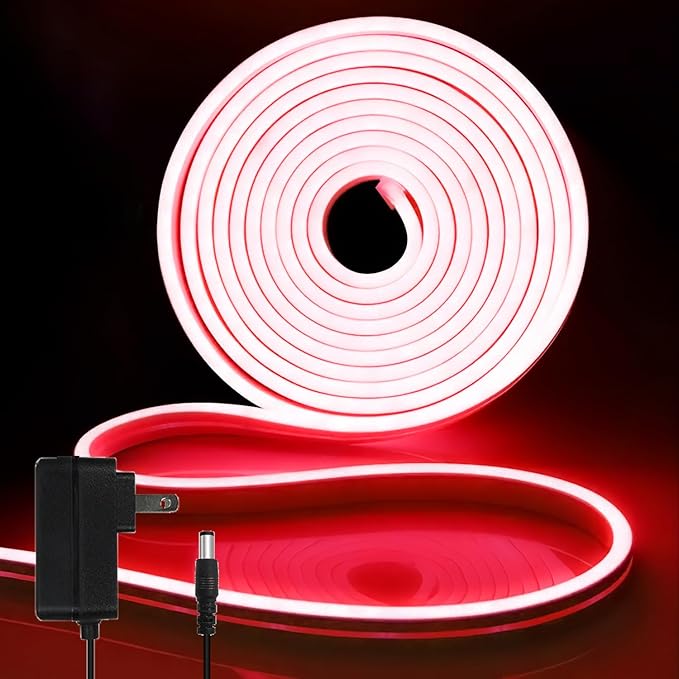 iNextStation Red LED Strip Lights, 16.4ft Waterproof Neon Rope Lights with 12V Power Adapter, Flexible Led Lights for Bedroom, Wall Decor, Party, Festival, Wedding, DIY Lighting (600 LEDs, Cuttable)