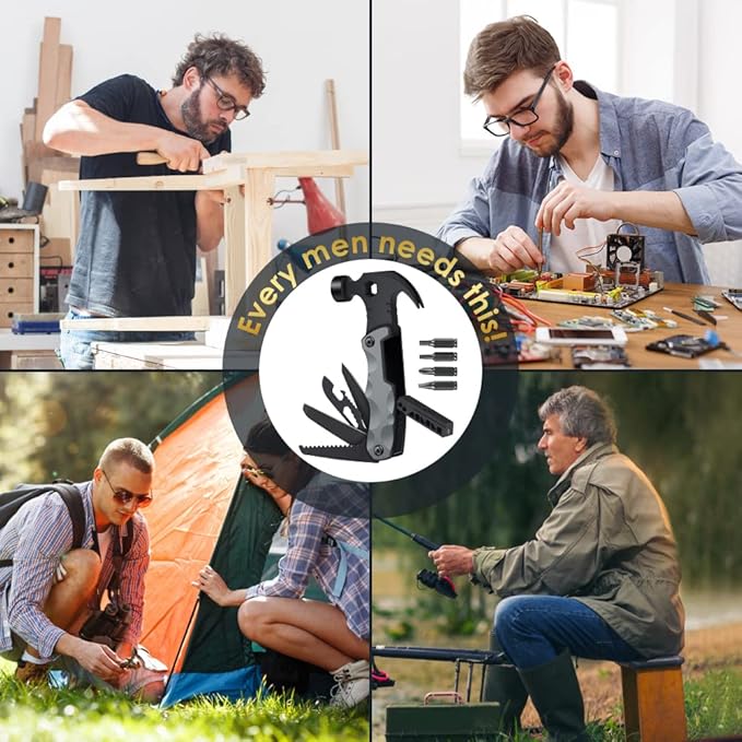 Multitool Camping Accessories Stocking Stuffers for Men Dad Gifts, 13 In 1 Survival Multi Tools Hammer Christmas Cool Gadgets for Adults Him Boyfriend Husband Grandpa Women Birthday Valentines Fathers