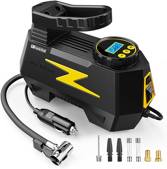 Tire Inflator Portable Air Compressor, DC 12V Tire Air Pump with LED and 150PSI Digital Pressure Gauge, Portable Tire Inflator for Car Tires, Motorcycles, Bike, Ball (Yellow)