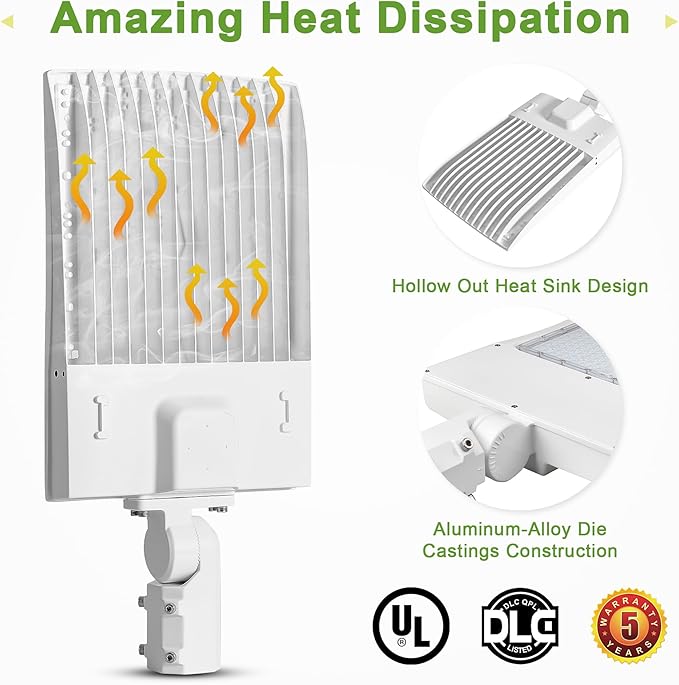 480V 150W LED Parking Lot Light, White Finish LED Shoebox Pole Light, 21000Lm, 5000K, 450W MH/HPS Equiv., Outdoor Commercial Area Street Security Lighting Fixture (150W (277-480V), Direct Mount)