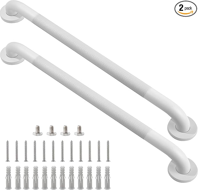 Shower Grab Bar, 2 Pack 32 Inch White Bathroom Grab Bar, 1.25" Diameter 304 Stainless Steel Anti-Slip Grab Bars for Bathtubs and Showers, Handicap Shower Grab Bar for Seniors Elderly