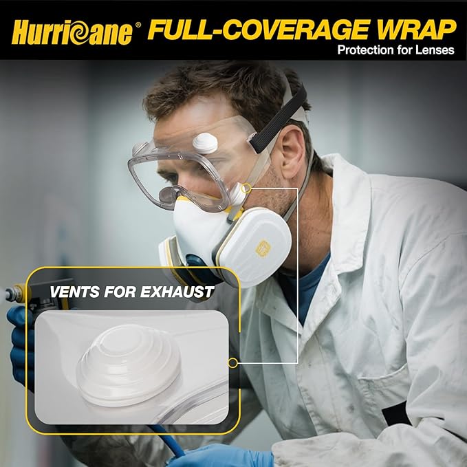 HURRICANE 2 Pack PVC safety goggles, UV400 transparent lenses, with white air valve, anti-fog function, adjustable elastic band