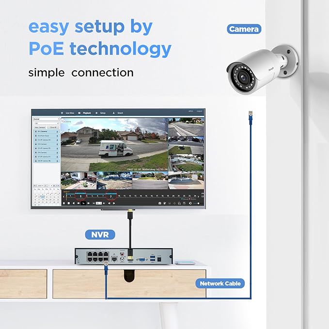 4K Security Camera System, 4pcs 8MP Wired Home Bullet IP Cameras with Microphone, AI Human Vehicle Detection, 100ft IR Night Vision, 4K 8 Channel NVR 2TB HDD for 24/7 Recording, PB37F0408-8M