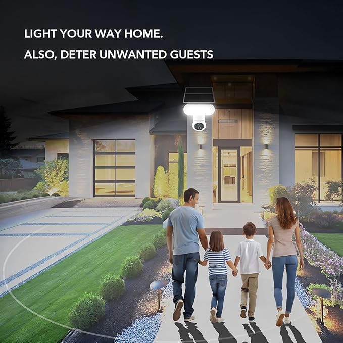 Solar Wireless Outdoor Security Camera Built-in 1500LM Flood Light - 2K HD PTZ with 360° View, Color Night Vision, Human Motion Sensor, 2-Way Audio, Weatherproof, 64GB Local Recording, No Monthly Fees