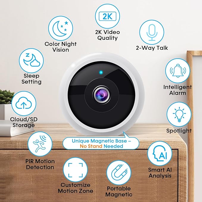 AMTIFO Security Cameras Wireless Outdoor: Magnetic 2-Pack Install-Free Indoor Smart 2K WiFi - Long Battery Life Powered Wireless Cameras for Home Security with AI Motion Detection