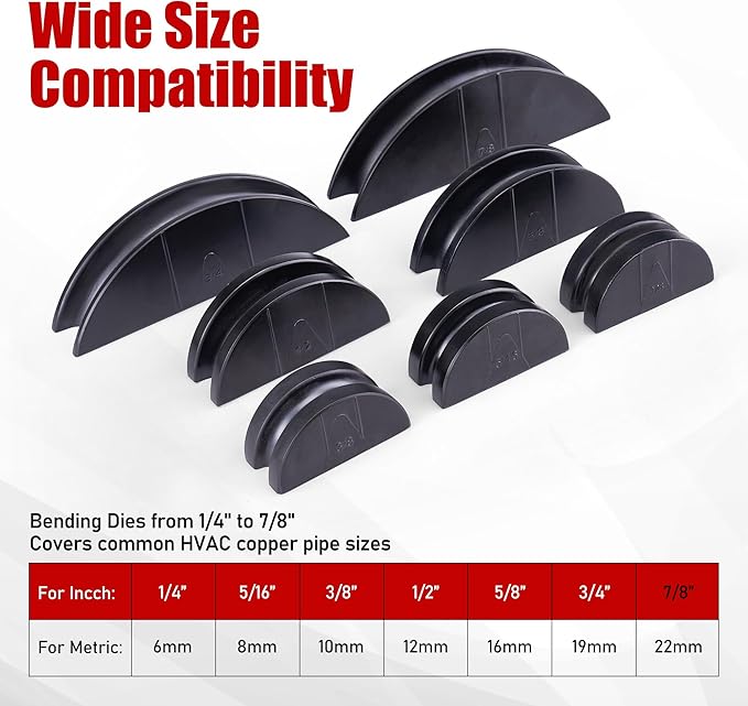 Hydraulic Tubing Bender Kit 1/4"–7/8", 180 Degree Pipe Bender Tool with 7 Dies for Copper and Aluminum, Ideal for HVAC and Refrigeration Applications