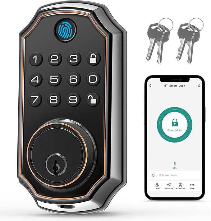 LOCK&SOLVER Keyless Entry Door Lock, Smart Lock for Front Door, Keypad Fingerprint DoorLock, App Remote Control, One-Time Code, Auto Lock, Easy Installation with Video Guide, Rust-Resistant Zinc