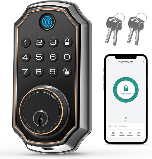 LOCK&SOLVER Keyless Entry Door Lock, Smart Lock for Front Door, Keypad Fingerprint DoorLock, App Remote Control, One-Time Code, Auto Lock, Easy Installation with Video Guide, Rust-Resistant Zinc