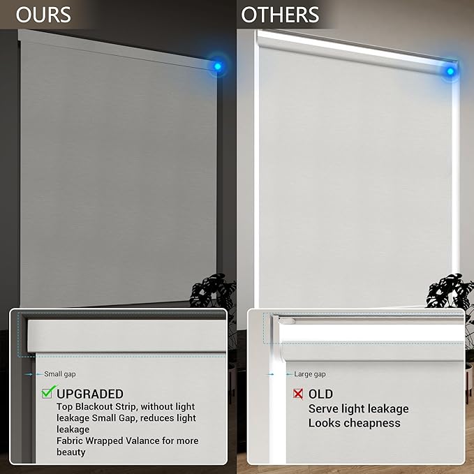 Motorized Blinds with Remote, Blackout Smart Roller Blinds Compatible with Apple Homekit Google Home and Alexa, Automatic Window Blinds Customize, Beige