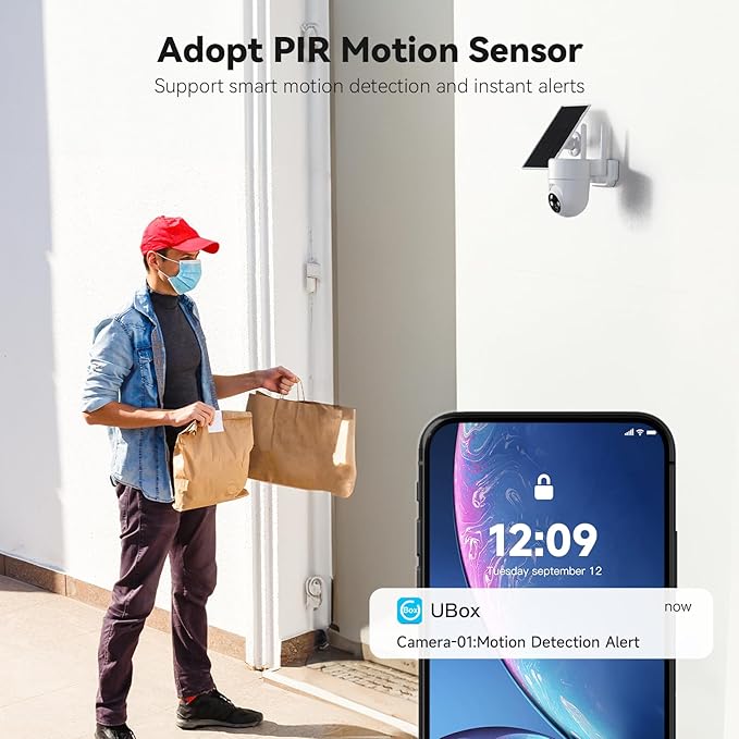 Solar Camera Outdoor Wireless, 2K Color Night Vision, Security Cameras Wireless Outdoor with 360°View, Battery Powered, 2.4GHz WiFi, Instant Alerts, IP65