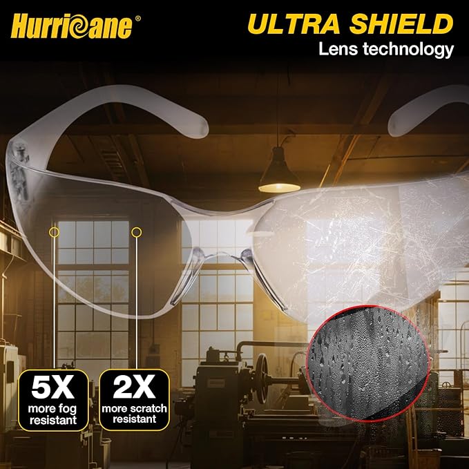 HURRICANE Clear Safety Glasses - 24 Pc Safety Goggles with Clear Lens, 98% UV380 blocking, Scratch Impact Resistance Wrap Around Eyewear for Work, Lab, Construction Use
