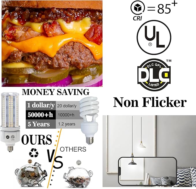 NS 2 Pack 7530 Lumen A19 60W LED Corn Light Bulbs E26 Medium Base 6500K Cool White for Home Garden Lighting Garage Backyard Office Household