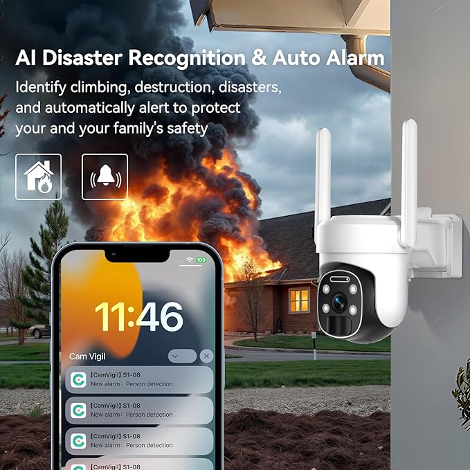 4G LTE Cellular Security Camera Wireless Outdoor, 2K No WiFi Security Cellular Camera Solar Powered with Color Night Vision, PIR Motion Sensor AI Tracking for Farm/RV