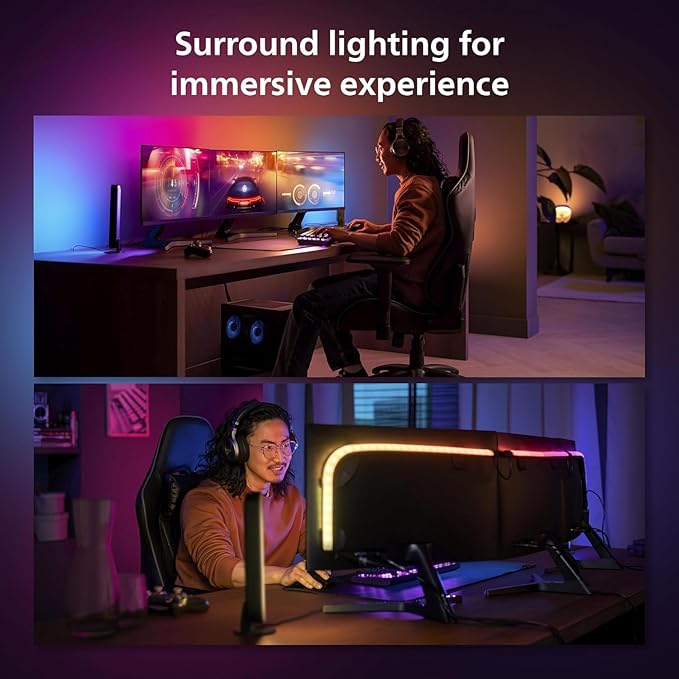 Philips Hue 24-27" PC Triple-Monitor Smart LED Light Strip- White and Color Ambiance - Requires Hue Bridge- 1 Pack - Control with Hue App- Works with Alexa, Google Assistant and Apple HomeKit