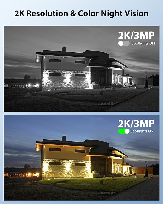 Xega Solar WiFi Camera Outdoor Wireless, 2K PTZ Security Camera with Rechargeable Battery, Color Night Vision, PIR Motion Detection, 2-Way Audio Spotlight & Siren, TF/Cloud Sttorage IP66