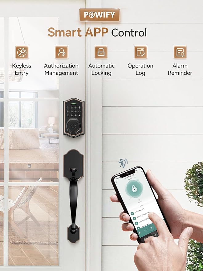Keyless Entry Door Lock with Handle,Fingerprint Smart Front Door Lock Set,APP Control, Electronic Keypad Deadbolt with Lever Handle, Anti-Peeping, Auto Lock, Easy Install, Oil Rubbed Bronze