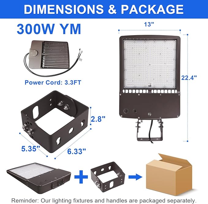 480V 300W LED Parking Lot Light, 42000LM(140lm/w) LED Shoebox Area Light(1000W HID/HPS Equiv.), 5000K Dimmable Outdoor Commercial Street Lighting -10KV Surge Protection IP65 277-480V UL DLC Listed