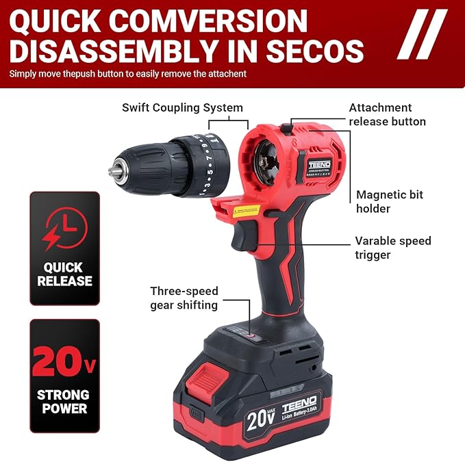 Cordless Combo Kit 20V, 8-in-1 Cordless Multi-tool with Case, Drill, Recip saw, Chain Saw, Impact wrench, Oscillating Tool, Sander with Accessories, 3.0Ah Lionthium Battery and Charger