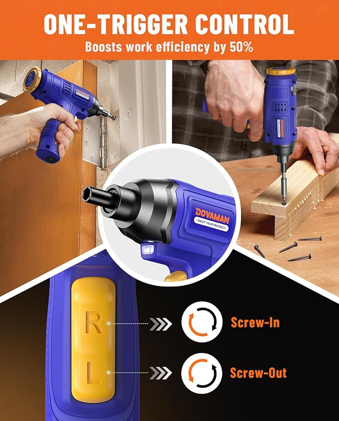 6NM 4V Rechargeable Cordless Electric Screwdriver with Built-In Bit Storage,7 Bits & Carry Box,Type-C Fast Charge,LED Light-E009A
