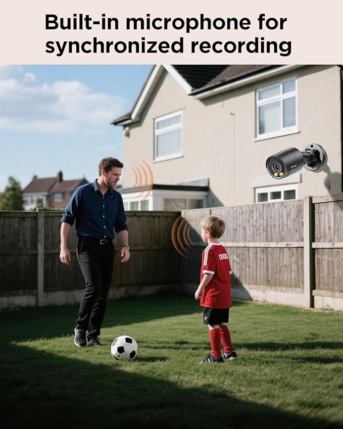 Security Camera System PoE, 8X 4MP Wired Bullet IP Cameras Outdoor Built-in Microphone, AI Human Vehicle Detection, 5MP 8CH NVR with 2TB HDD, Smart Color Night Vision, PB38F30808-4MD(Black)