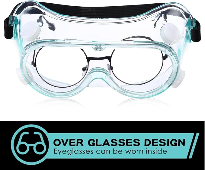 Yunsailing 30 Pack Protective Safety Goggles Clear Lab Over Glasses Anti Fog Eye Protection Goggles for Men Women(Clear Green)