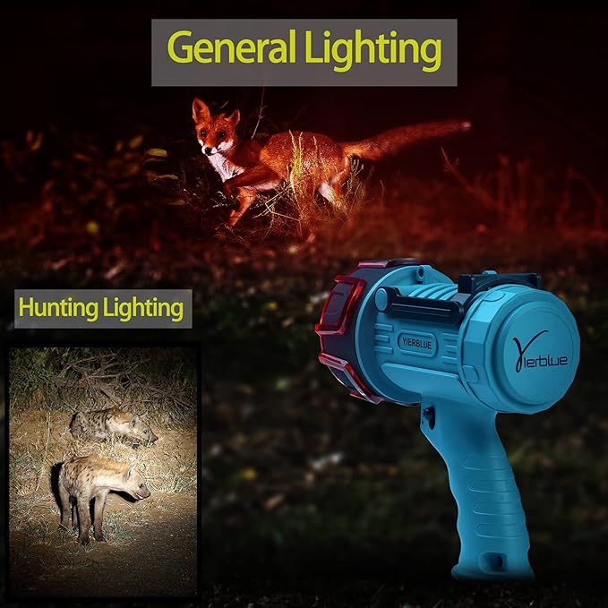 YIERBLUE Rechargeable Spotlight,18W IPX7 Water-Resistant Flashlight, Super Bright 800 Lumens LED, 20h Ultra-Long Standby,Ideal Spotlight for Boating, Camping, Hiking, Hurricane Survival(Blue)…