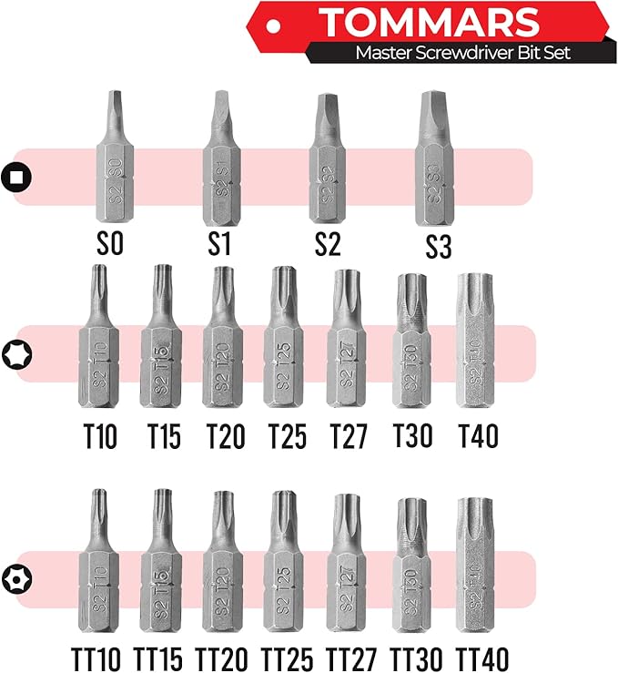 TOMMARS 102-Pc Screwdriver Bit Set, S2 Steel 1/4" Hex Shank Bits Includes Quick Release Bit Holder