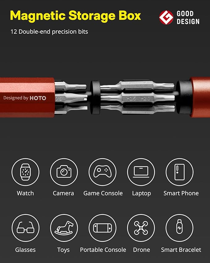 HOTO 24 in 1 Multi Bit Mini Screwdriver Set Magnetic, Manual Precision Screwdriver Set, EDC Pen Screwdriver for Eyeglasses, Electronics, Watches, Phones, Laptops, Cameras, Cinnabar Red