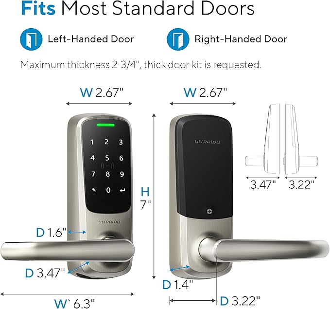 ULTRALOQ Latch 5 World's First Built-in WiFi Smart Lock with NFC, 5-in-1 Keyless Entry with App Control, Smart Door Handle Lock with Touch Digital Keypad, Satin Nickel