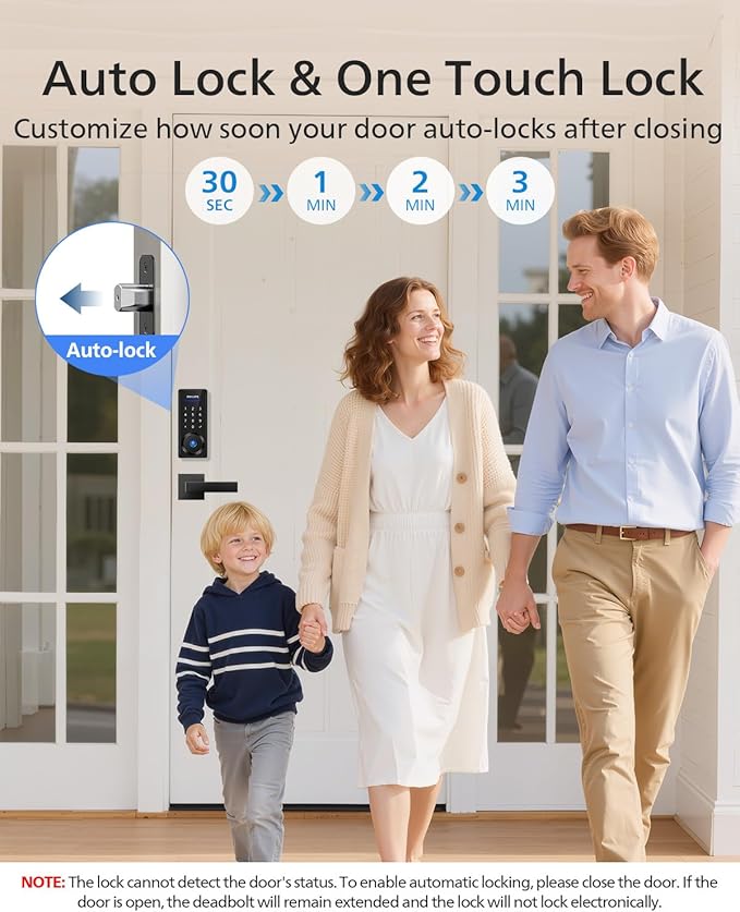 Philips Front Door Lock Set, Electronic Fingerprint Lock with 2 Lever Handles, Keyless Entry Door Lock with Handles, Auto Locking, Fingerprint Unlock, Touchscreen Keypad with Key