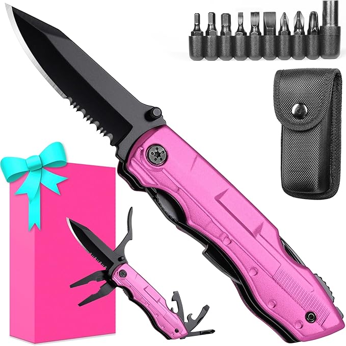 Gifts for Women Wife Girlfriend Her - Mothers Day Gifts, Pin-k Multitool Knife - Christmas Birthday Gift for Women, Anniversary, Womens Stocking Stuffers - Gift for Woman Who Have Everything