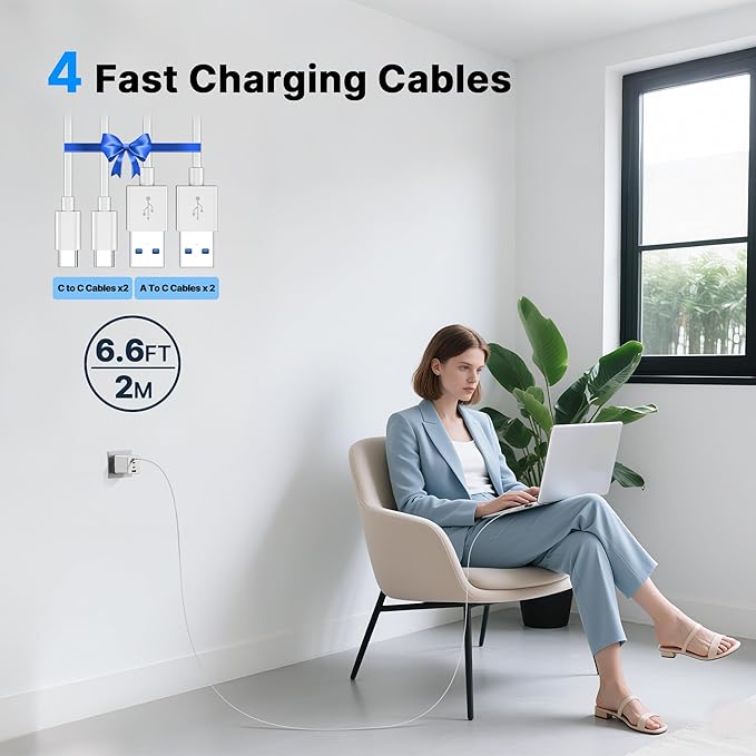 2 Pack 180W USB C Charger Block, Foldable 4-Port GaN Fast Wall Charger, Dual 65W Type C Charging Block, Laptop Fast Charging Adapter for MacBook Pro/Air, iPad, iPhone, Samsung Galaxy (White)