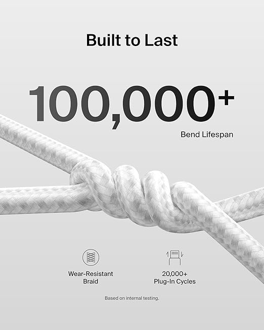 Belkin USB C to USB C Cable 2-Pack, 6.6ft, 240W - Type C Charger, iPhone Charger Cord, Soft, Braided, Flexible for iPhone 16, Galaxy S25, Pixel 9, MacBook, Chromebook, iPad Pro, Switch – White