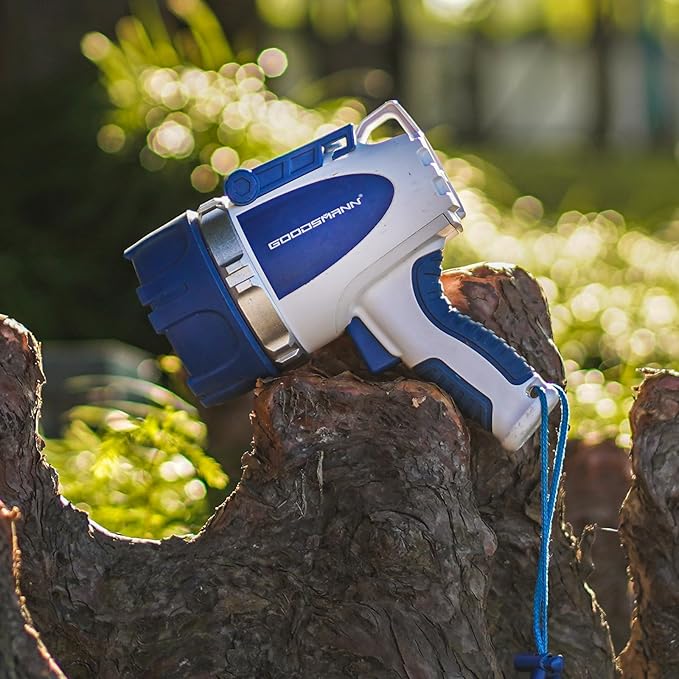 GOODSMANN Rechargeable Spotlight Waterproof LED Flashlight 3000 Lumen Submersible Searchlight with USB Adapter Car Charger 9924-H101-01