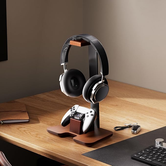 Controller Stand Wood Headphone Stand for Desk Gaming Desk Accessories Controller Holder for Gaming Equipment Headset Holder